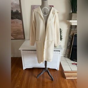 Ralph Lauren Cream Knit Open Hooded Cardigan in 100% Wool